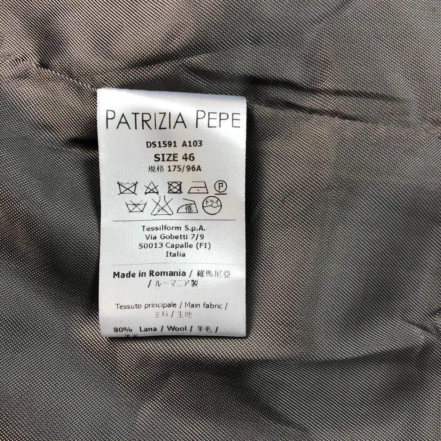 PATRIZIA PEPE Grey Wool Blend Over Coat Jacket Size IT 46 EU 42 UK 14 US 12