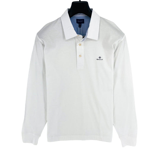 GANT Men White Mercerized Jersey Long Sleeves Polo Shirt Size XL