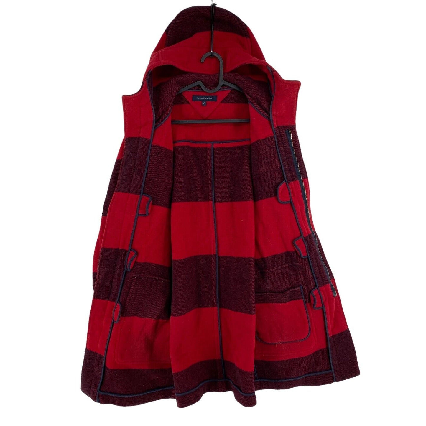 TOMMY HILFIGER doublé mélange de laine rouge à capuche sur manteau veste taille S