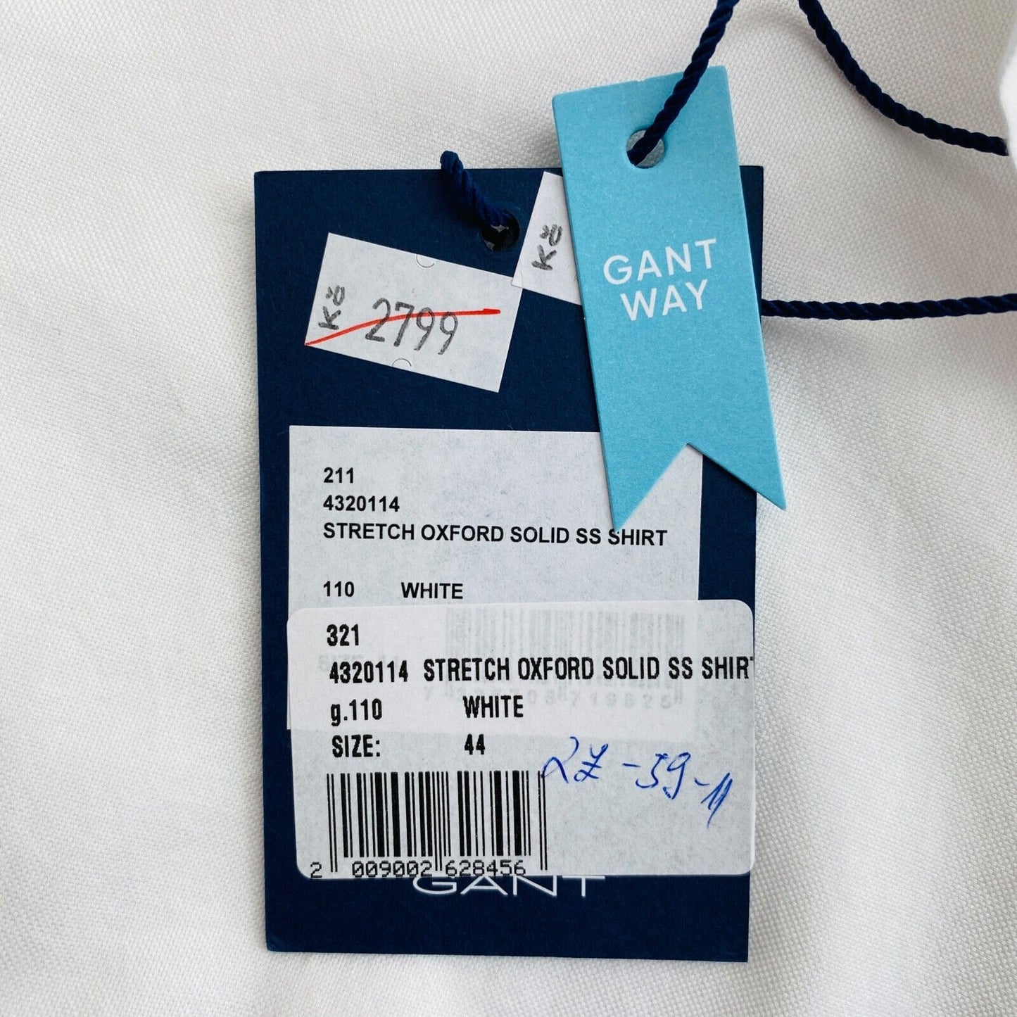 GANT Blanc Stretch Oxford Solide Chemise à manches courtes Taille EU 44 UK 16 US 14