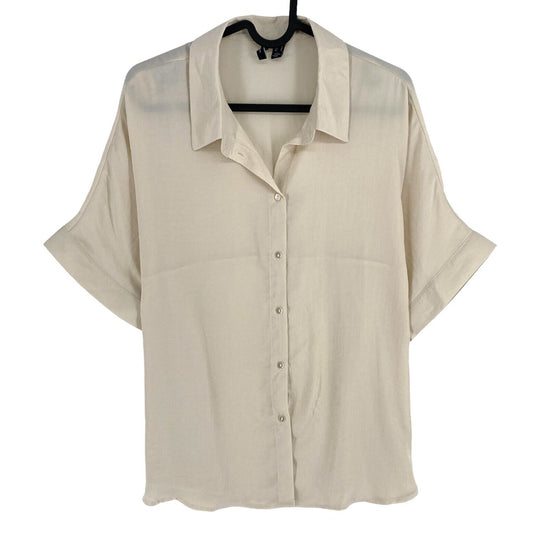 VERO MODA Women Beige Short Sleeves Oversized Shirt Size M