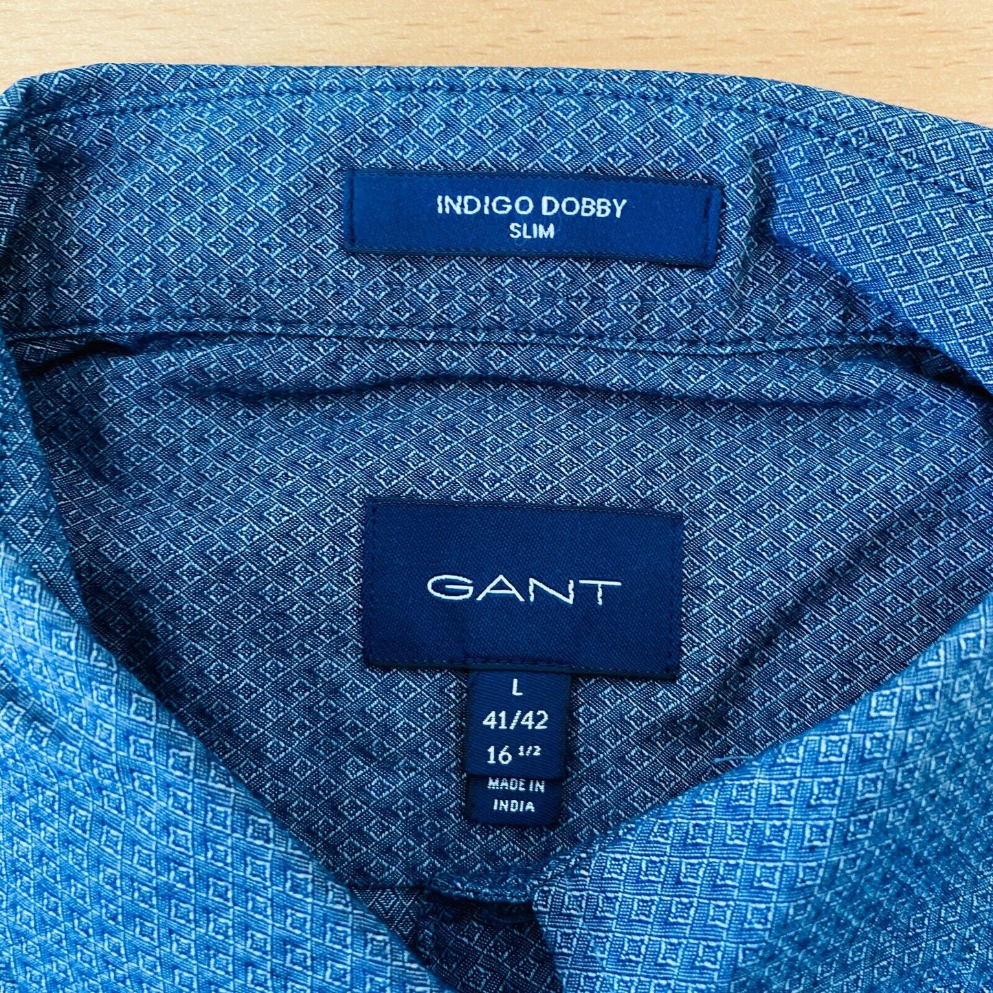 GANT Mens Navy Blue Tech Prep Indigo Dobby Slim Fit Shirt Size L