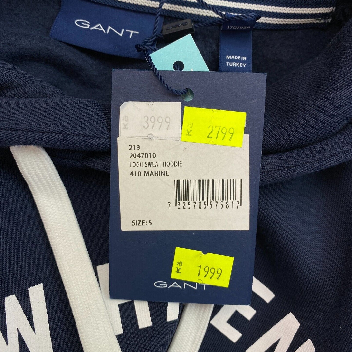 GANT Marineblauer Kapuzenpullover mit Logo, Größe S