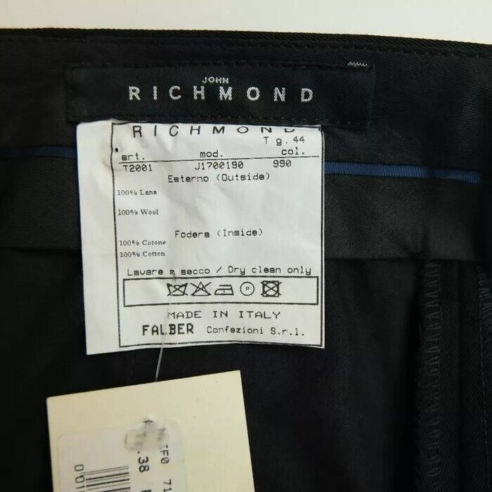 John RICHMOND Black 100% Wool Pants Trousers Size IT 44 EUR 40 UK 12 US 10