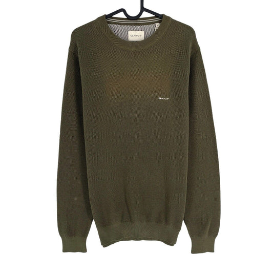 GANT Vert Foncé Coton Piqué Crew Neck Jumper Pull Taille L