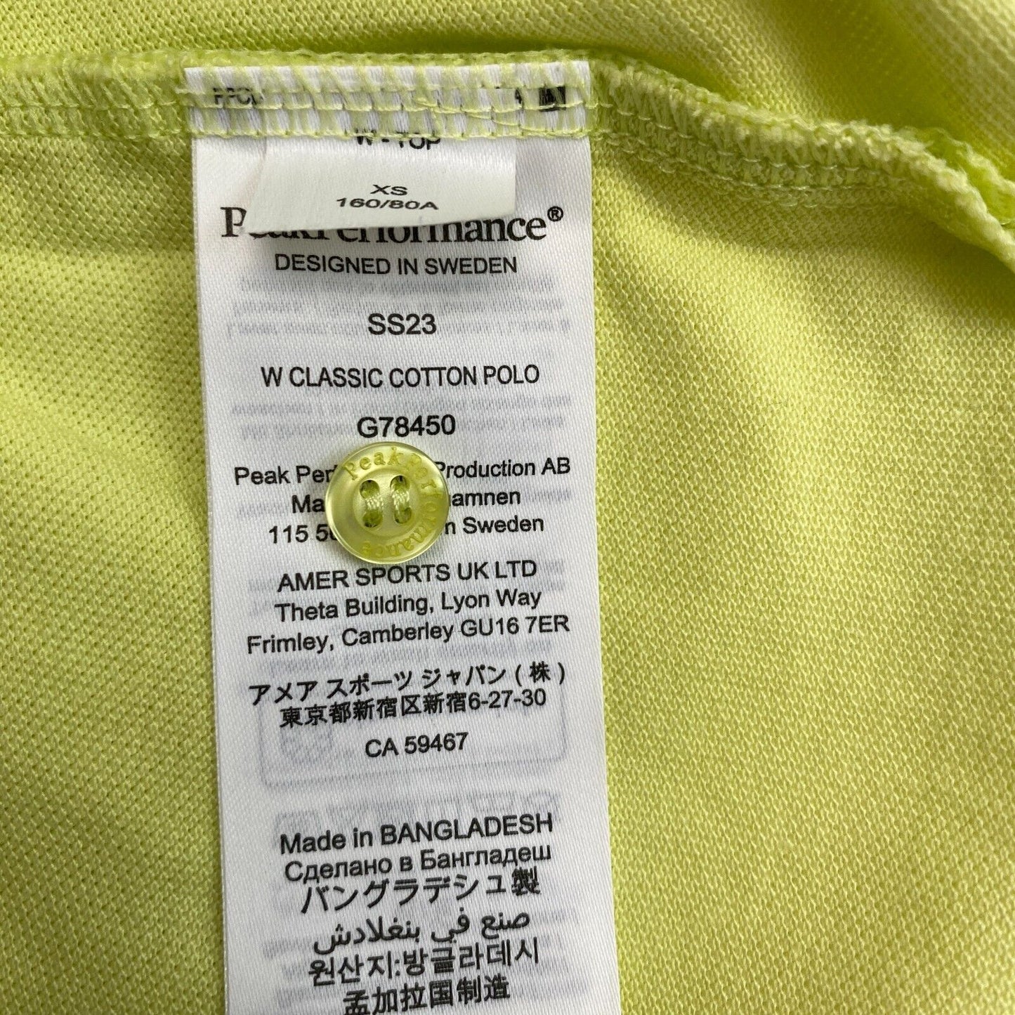 Peak Performance Women Yellow Classic Cotton SS Polo Shirt Size XS