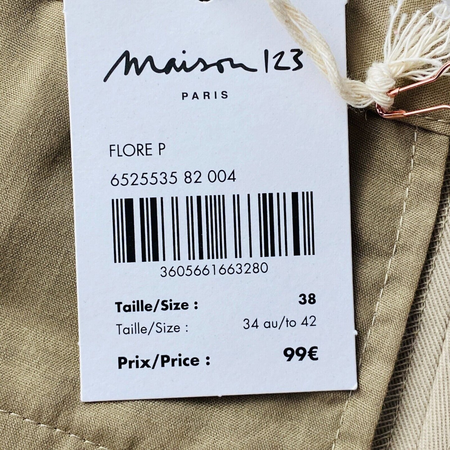 Maison 123 Women Beige Loose Wide Leg Fit Pleated Belted Trousers EUR 38 W28