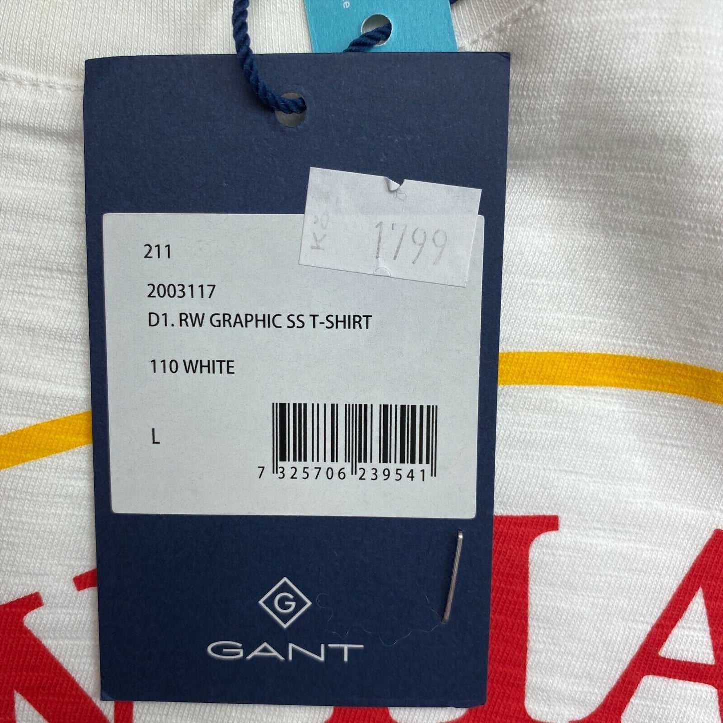 GANT White Rough Weather Graphic Crew Neck T Shirt Size L