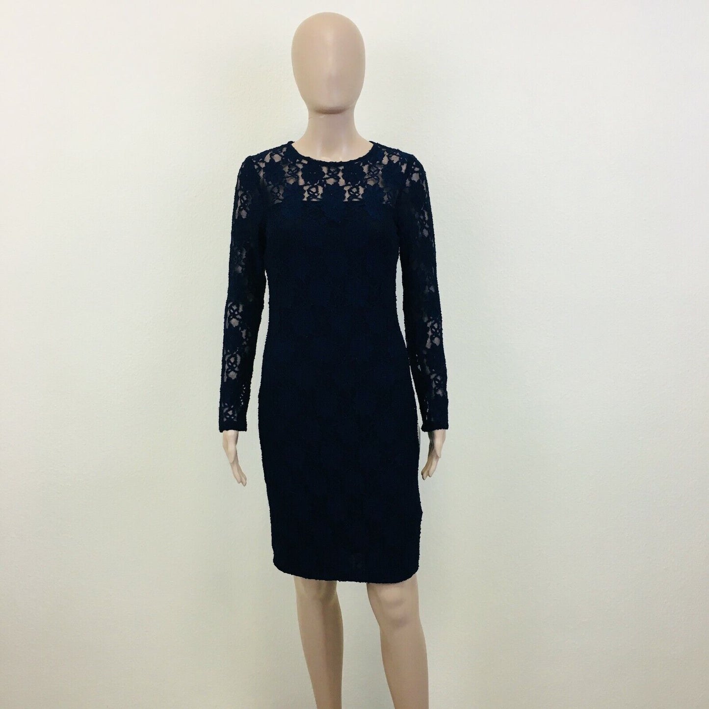 RRP $129 ZARA Dark Blue Long Sleeve Crochet Evening Dress Size S