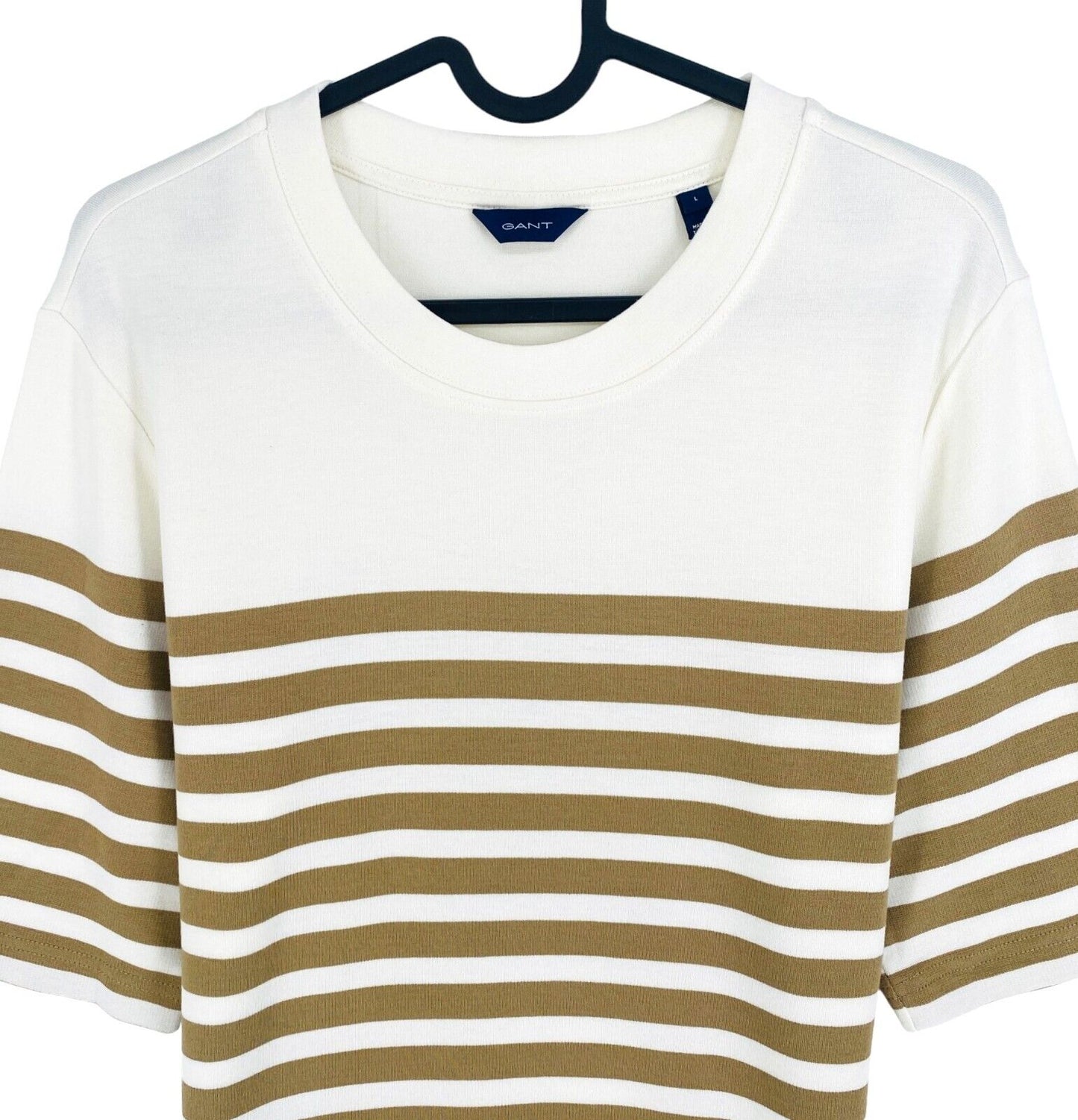 GANT Women White Striped Crew Neck T Shirt Size L