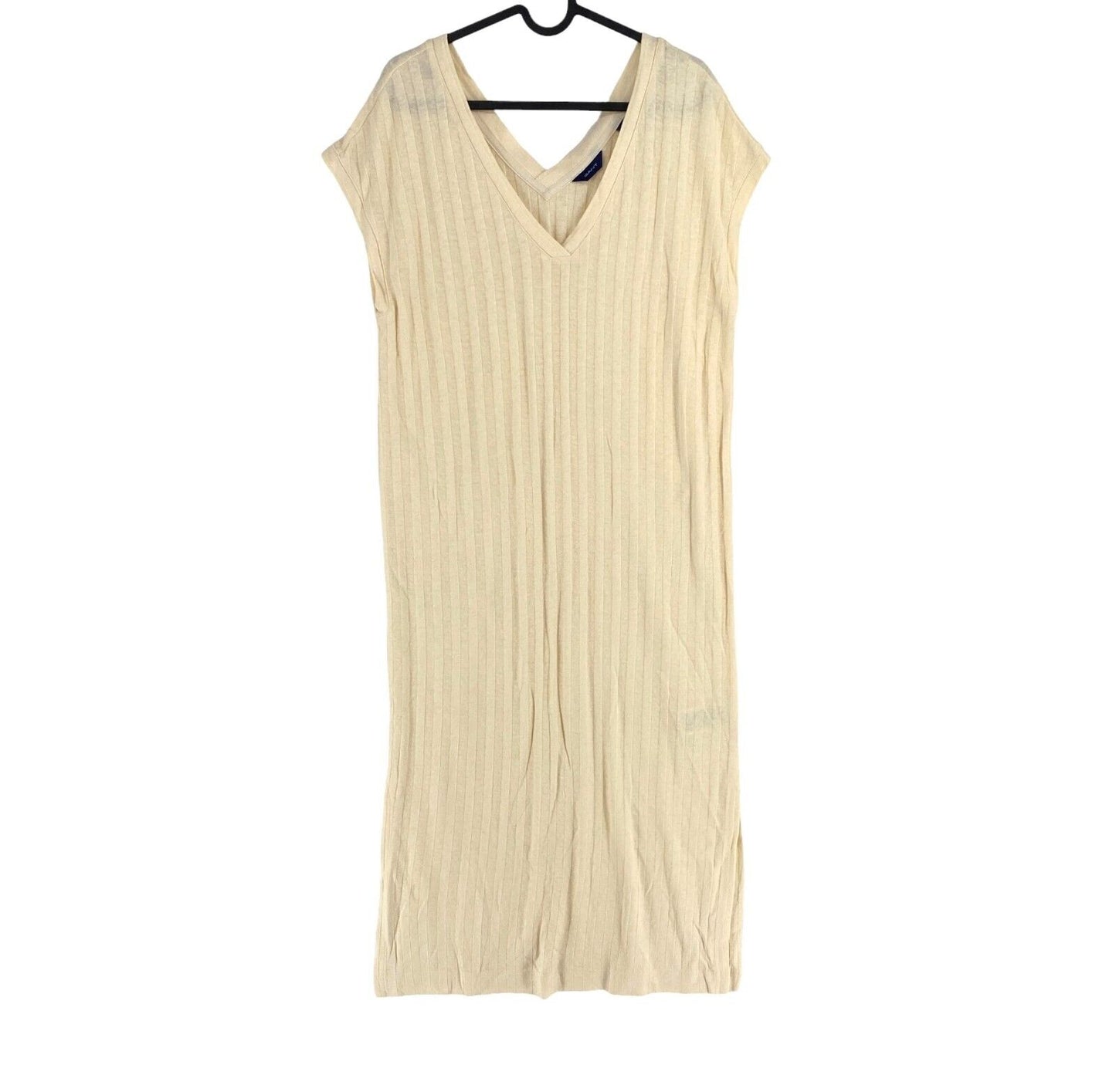 GANT Women Beige Linen Rib Sleeveless V Neck Dress Size S