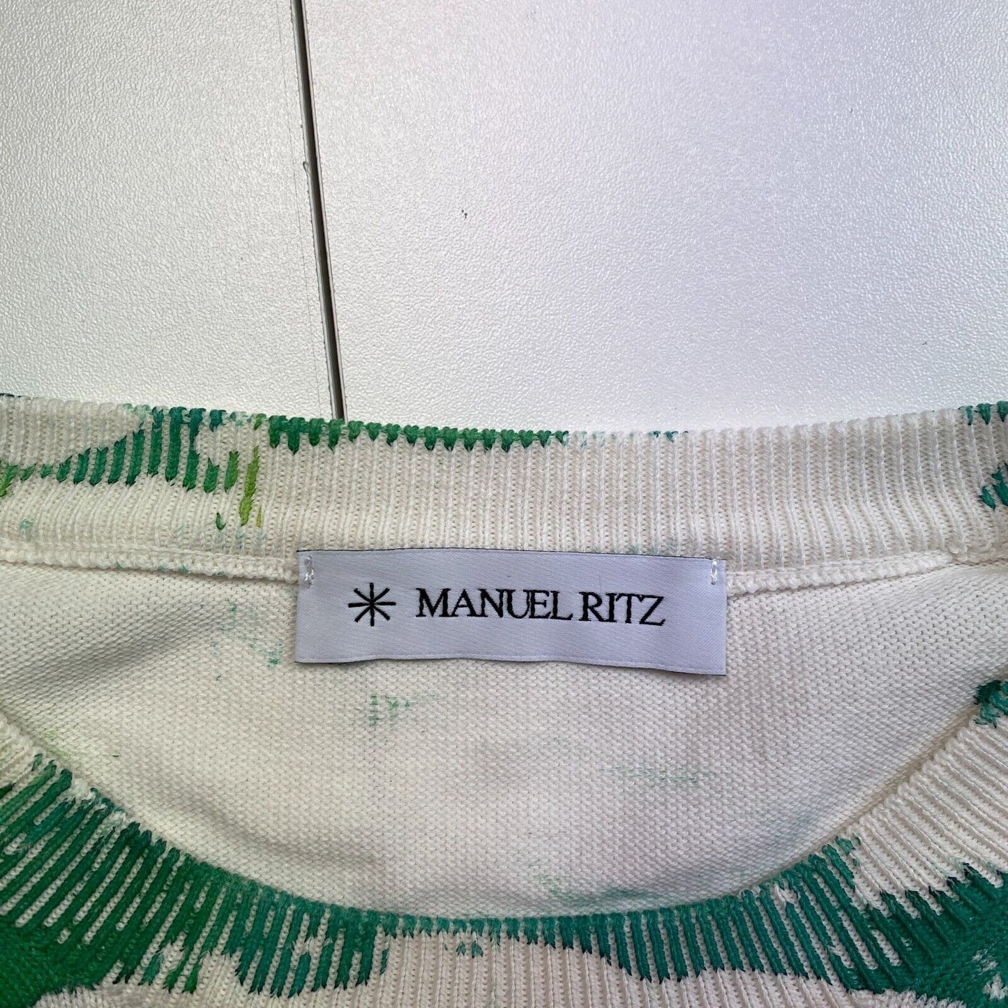 MANUEL RITZ Men White Printed Crew Neck Sweater Pullover Size S