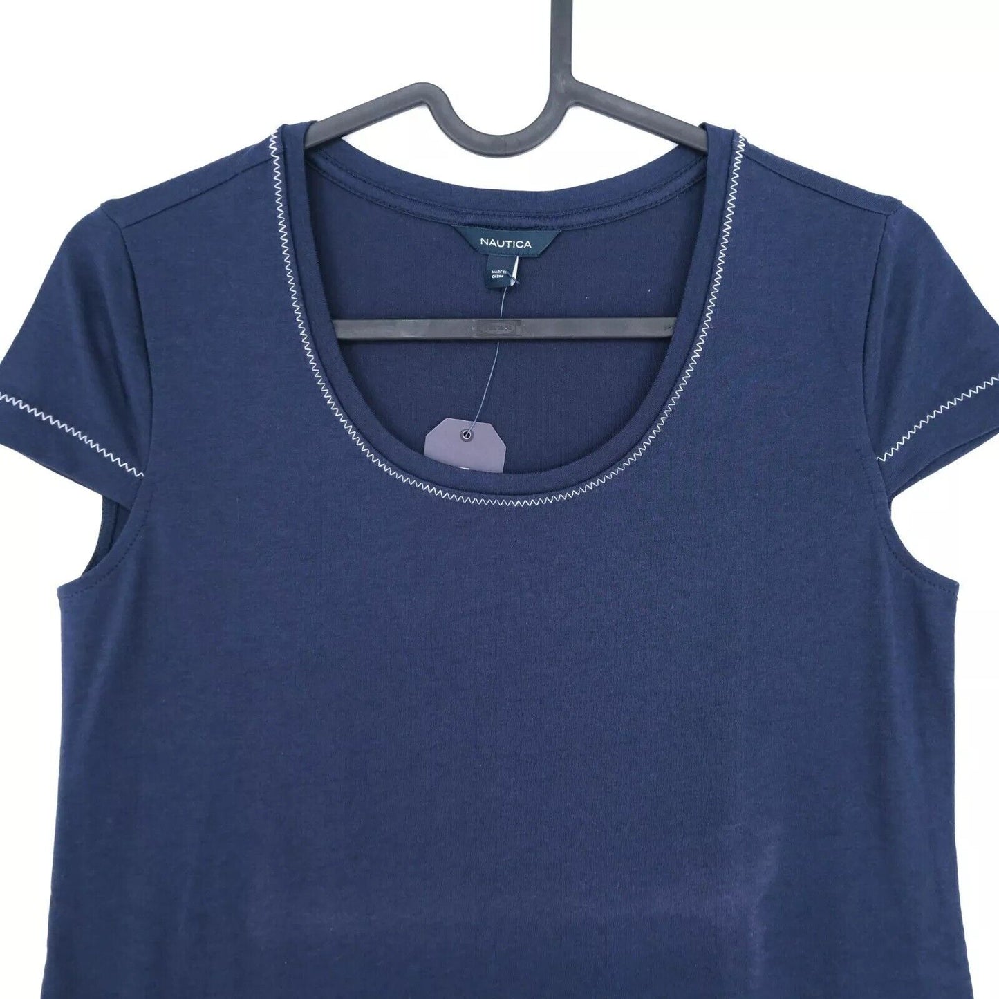 NAUTICA Blue Scoop Neck Cotton Blend Top T Shirt Size XS