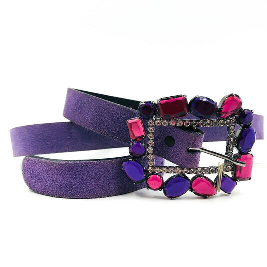 Persona Purple Suede Leather Designer Belt Made in Italy Size 23 US 14 RRP €99