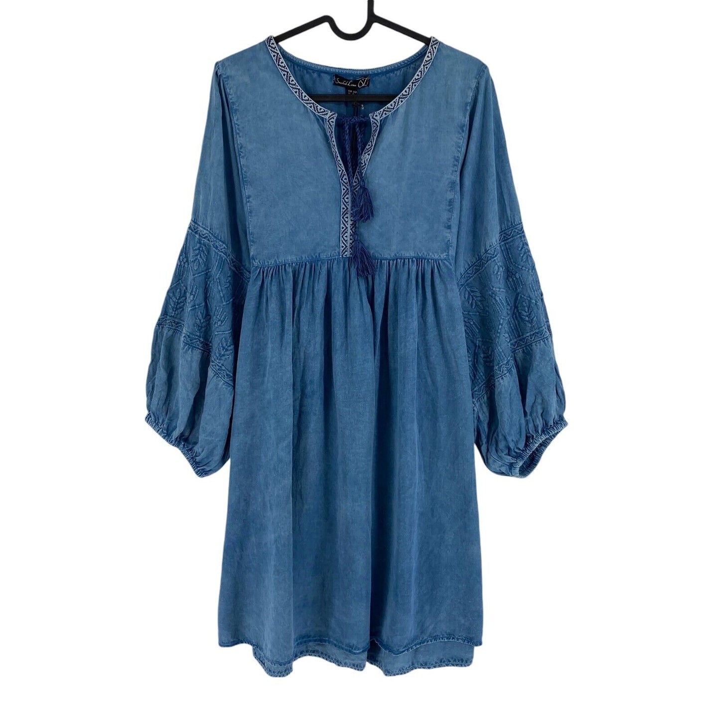 Smashed Lemon Women Blue Flared Long Sleeves Dress Size L EU 40 UK 14