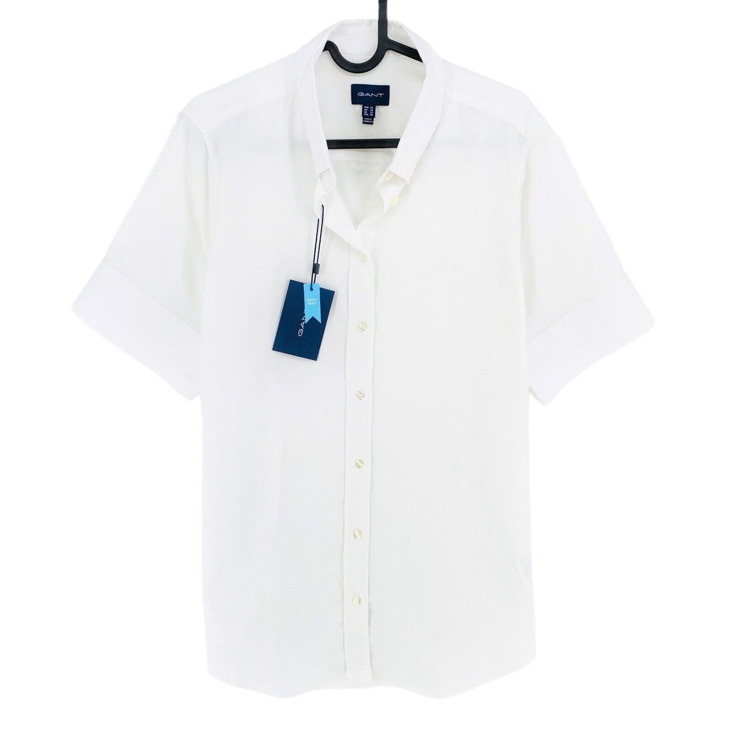 GANT Blanc Stretch Oxford Solide Chemise à manches courtes Taille EU 44 UK 16 US 14