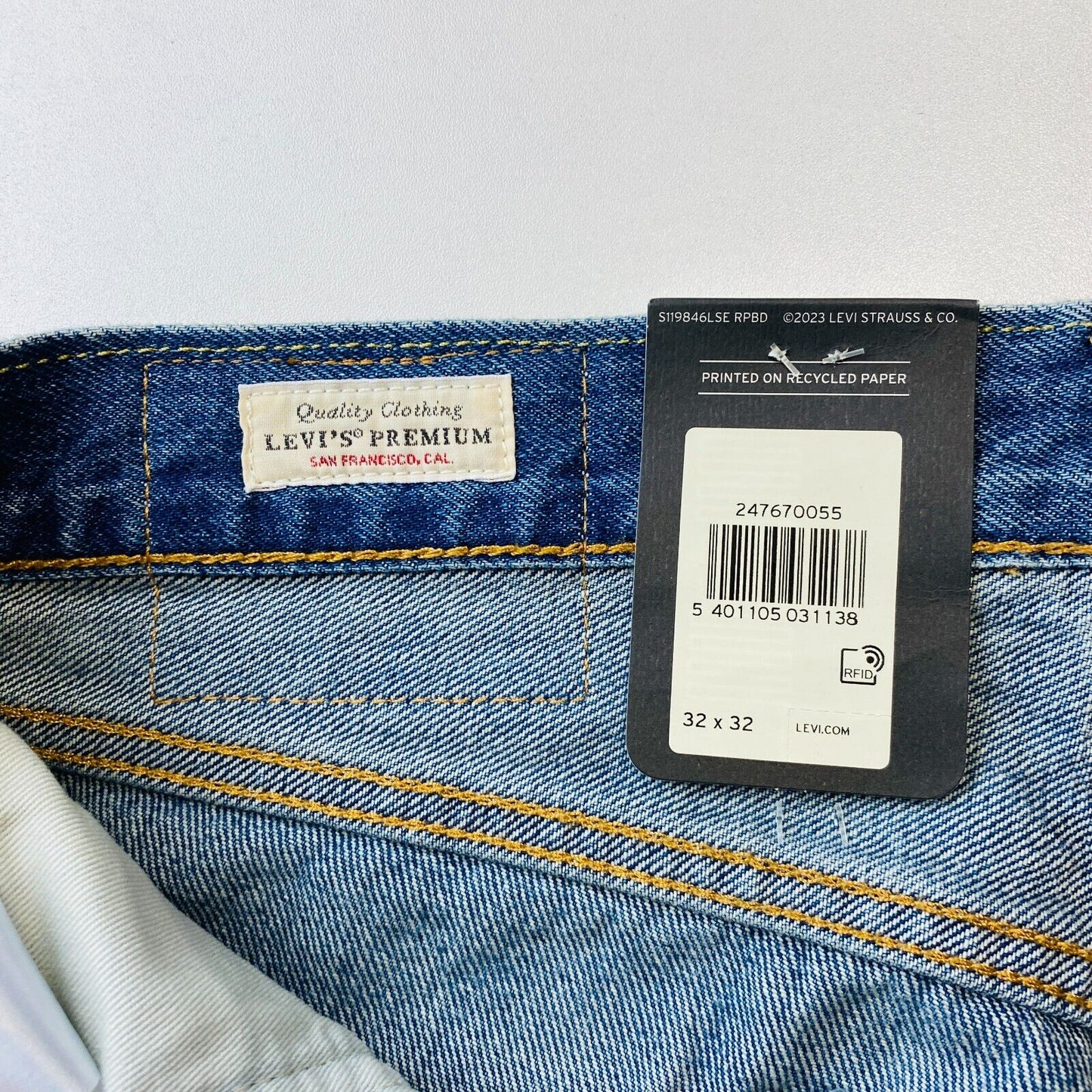 Levi's Premium 1961 551 Z Mens Blue Relaxed Straight Fit Stained Jeans W32 L32