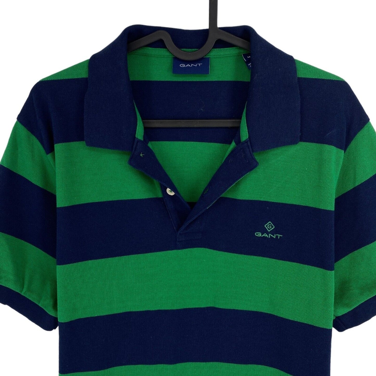 GANT Men Green Bar Stripe Pique Short Sleeve Polo Shirt Size M