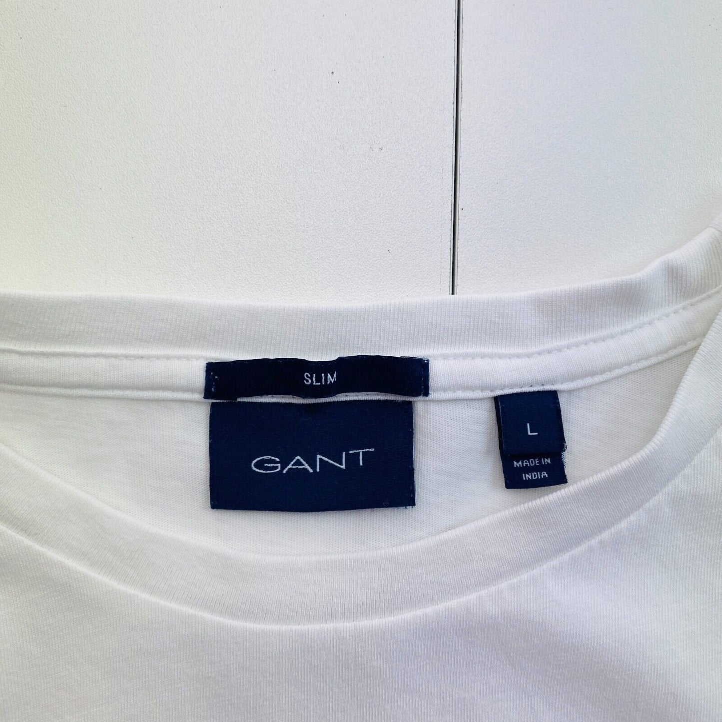 GANT Men White Original Slim Fit Crew Neck Short Sleeve T Shirt Size L