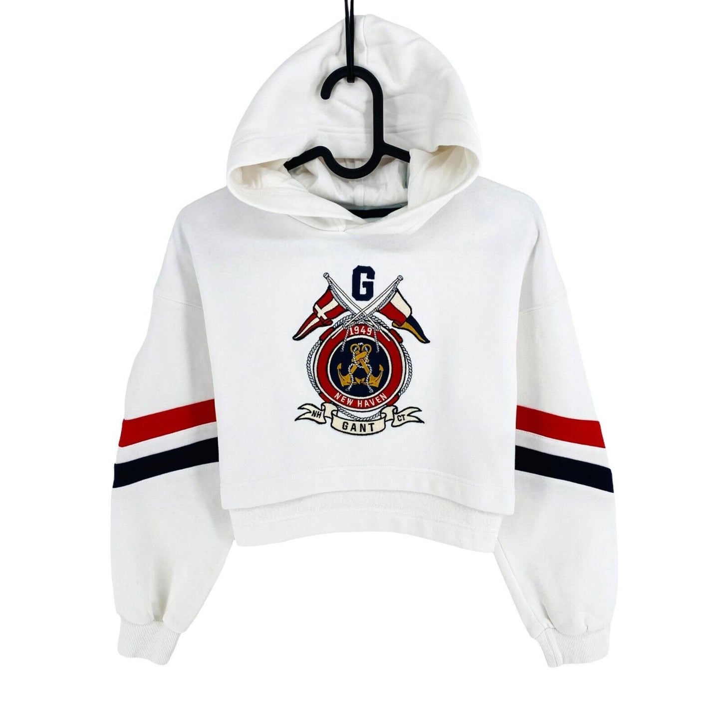 GANT White Sailing Crest Crop Hoodie Sweater Jumper Size 9-10 Years 134/140 cm