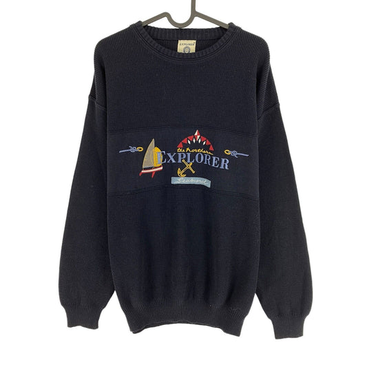 Cosby vintage Rétro 90s Explorer Bleu Marine Pull Pull Taille EU 52 UK/US 42