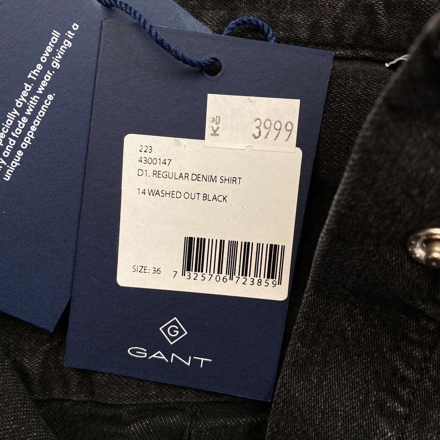 GANT Schwarzes Jeanshemd in normaler Passform, Größe EU 36 UK 8 US 6