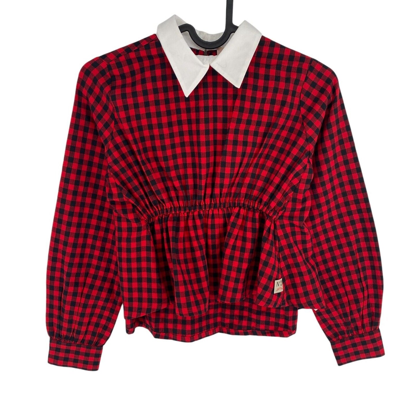 No21 Girls Red Checked Collared Long Sleeves Blouse Size 8 Years