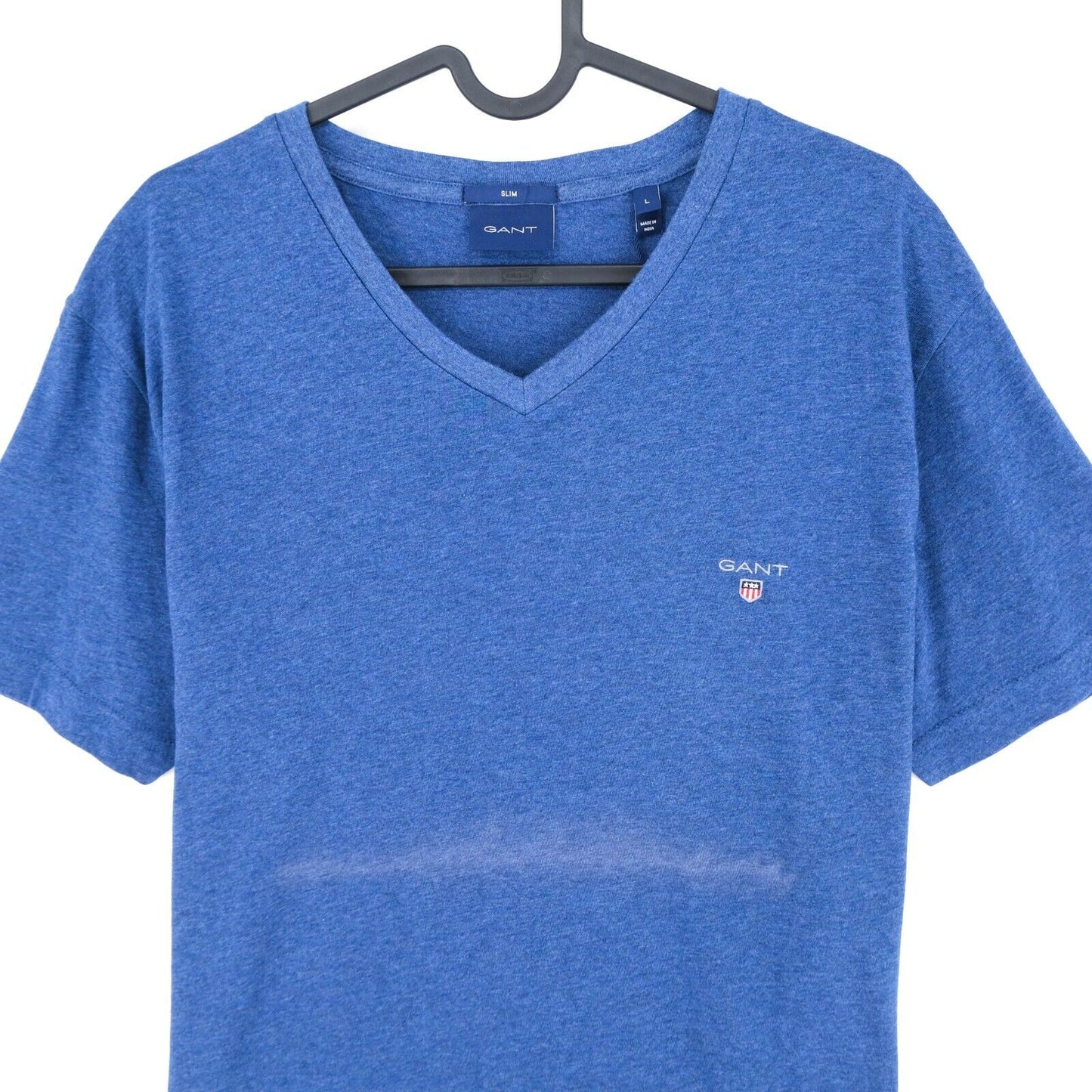 GANT Blaues T-Shirt mit V-Ausschnitt und schmalem Schnitt, Original-Logo, Größe L