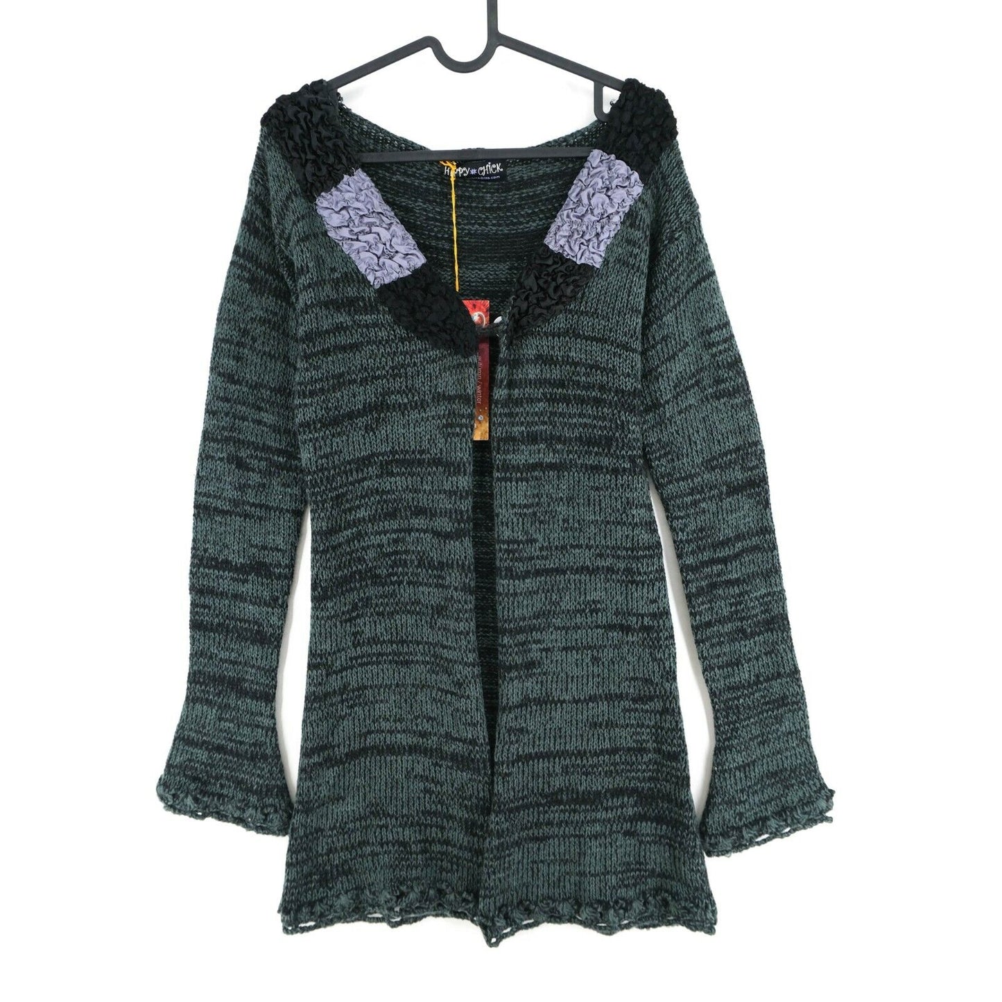 HIPPY CHICK Dark Grey V Neck Cardigan Sweater Size M