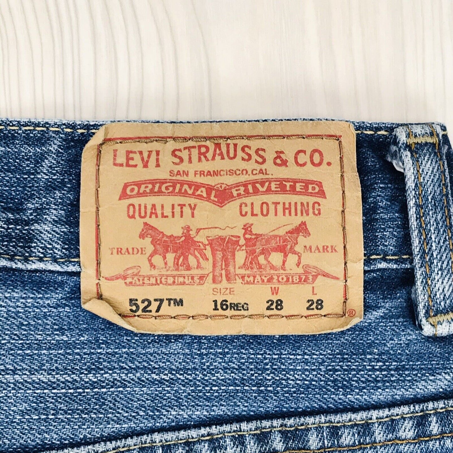 Vintage Levi's 527 Boys Blue Regular Bootcut Fit Ripped Jeans 16 Reg / W28 L28