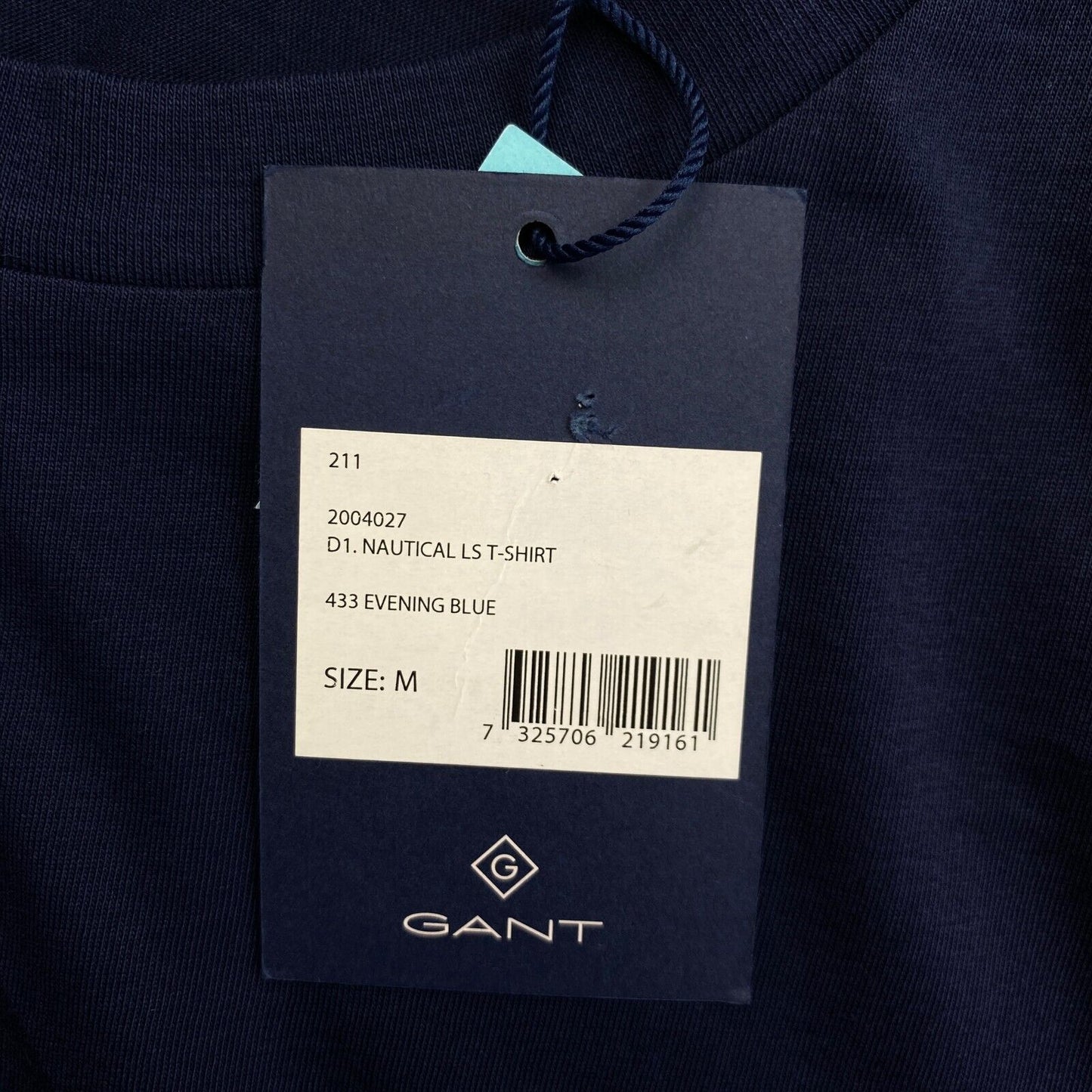 GANT T-shirt à manches longues et col rond nautique bleu marine taille M