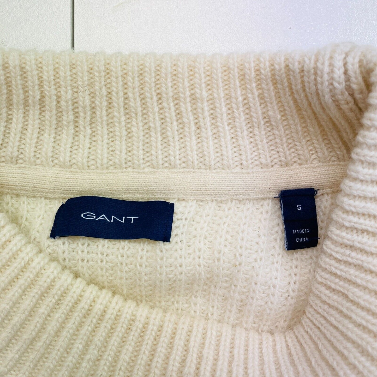 GANT Women Beige Rib Wool Crew Neck Sweater Jumper Size S