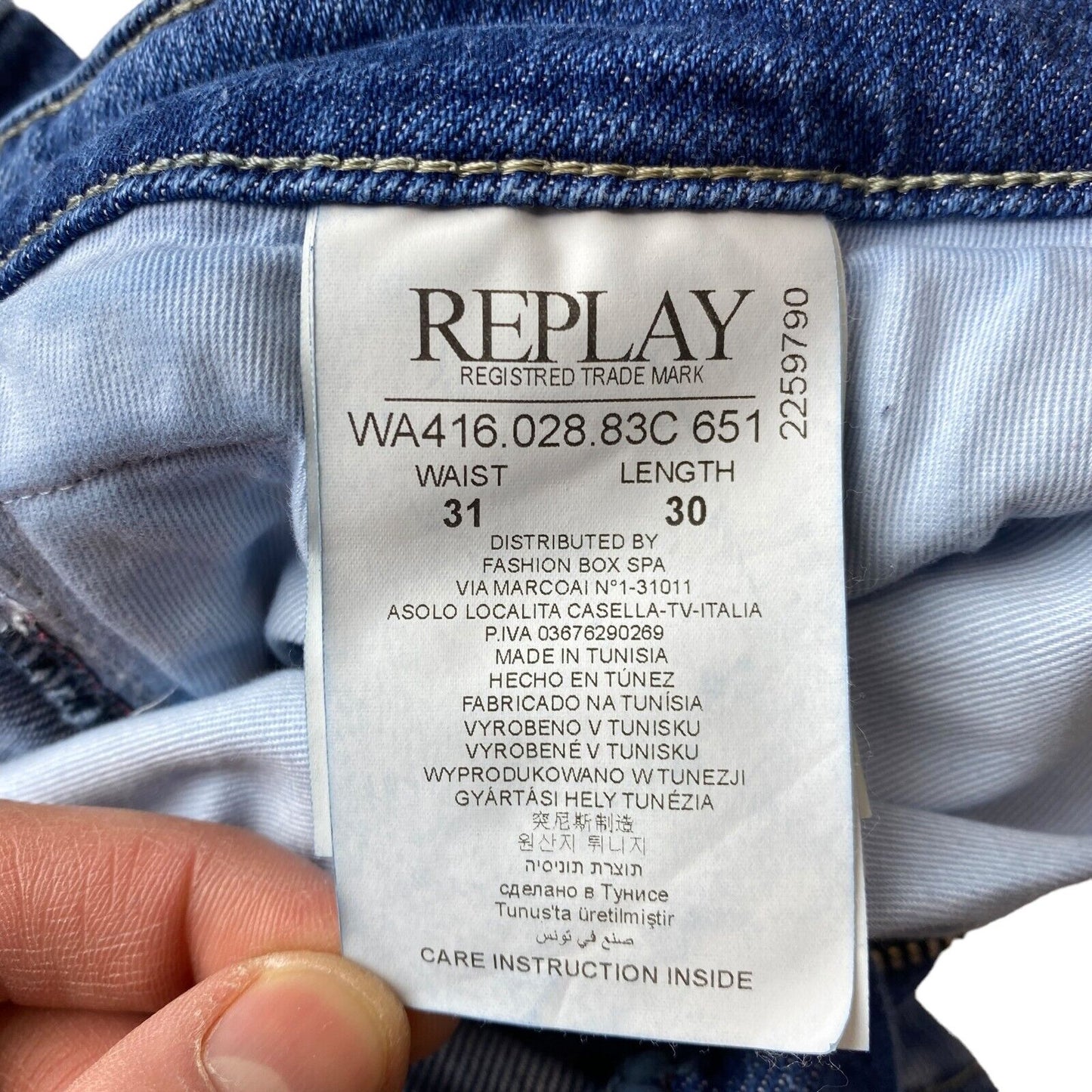 Replay femmes bleu Stretch coupe fuselée régulière jean W31 L30