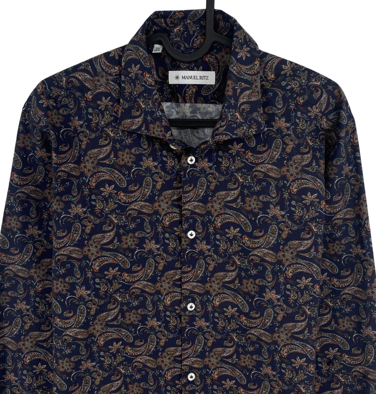 Manuel Ritz Men Navy Blue Paisley Long Sleeves Shirt Size M 40 15.75