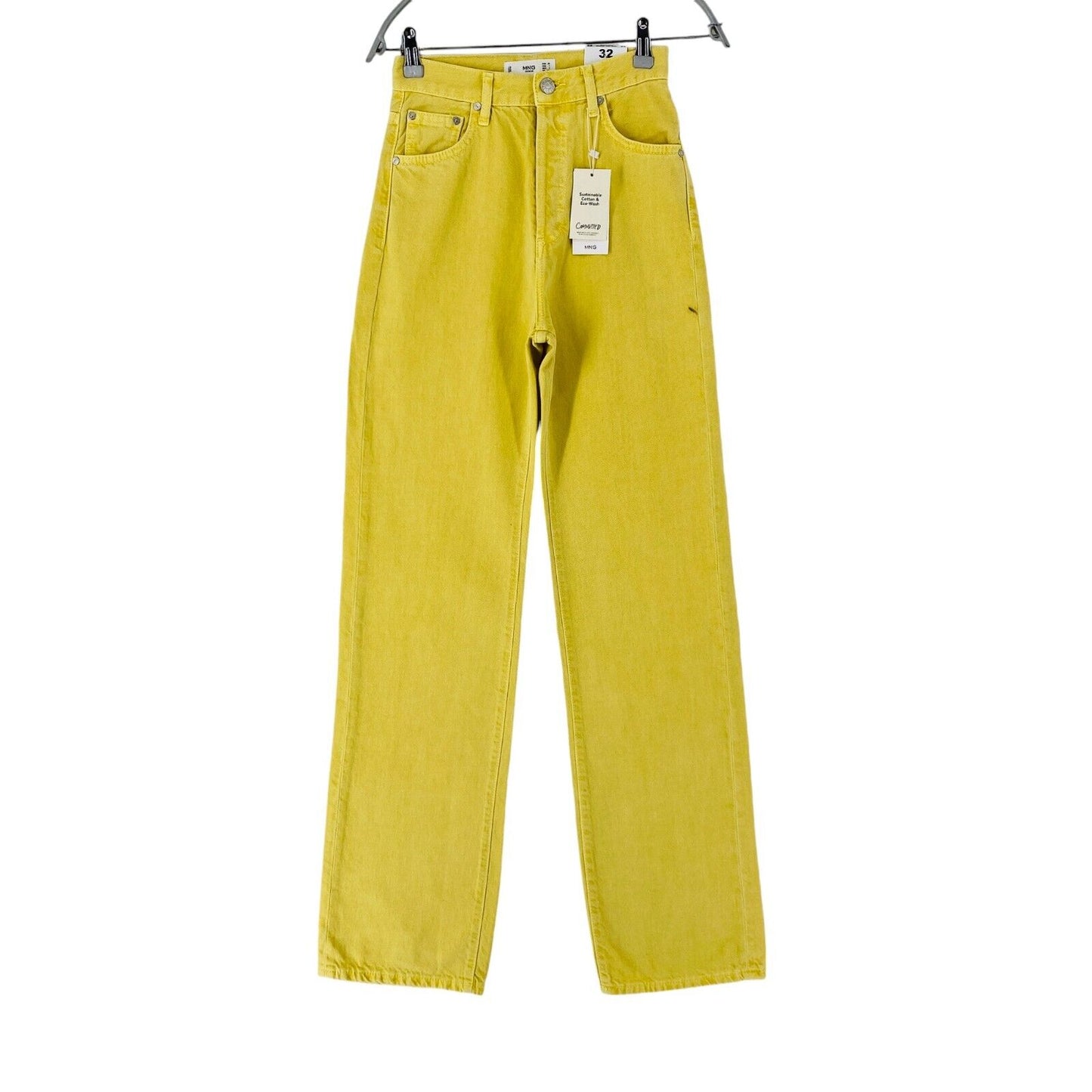 MANGO Women Yellow High Waist Regular Wide Leg Fit Jeans EUR 32 US 1 W23