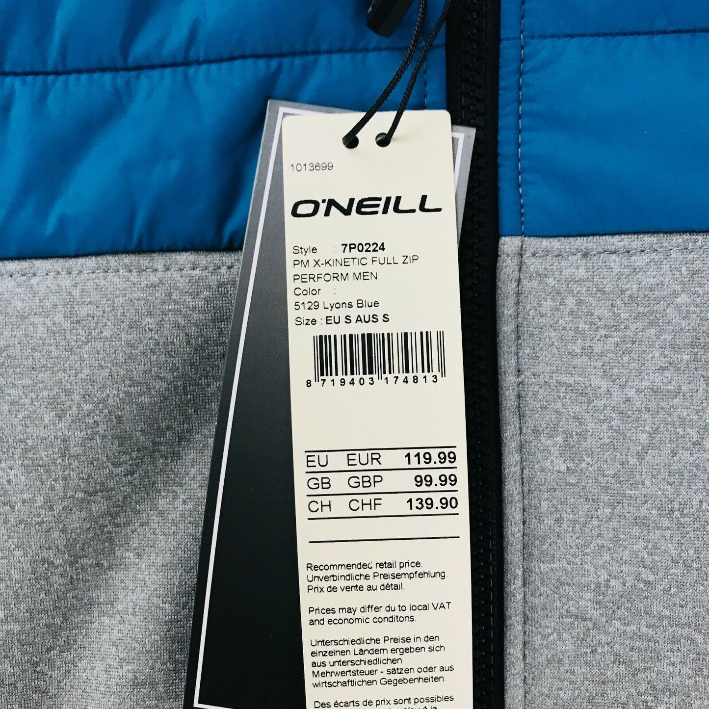 O'Neill X-Kinetic Full Zip Blue Padded Jacket Size S