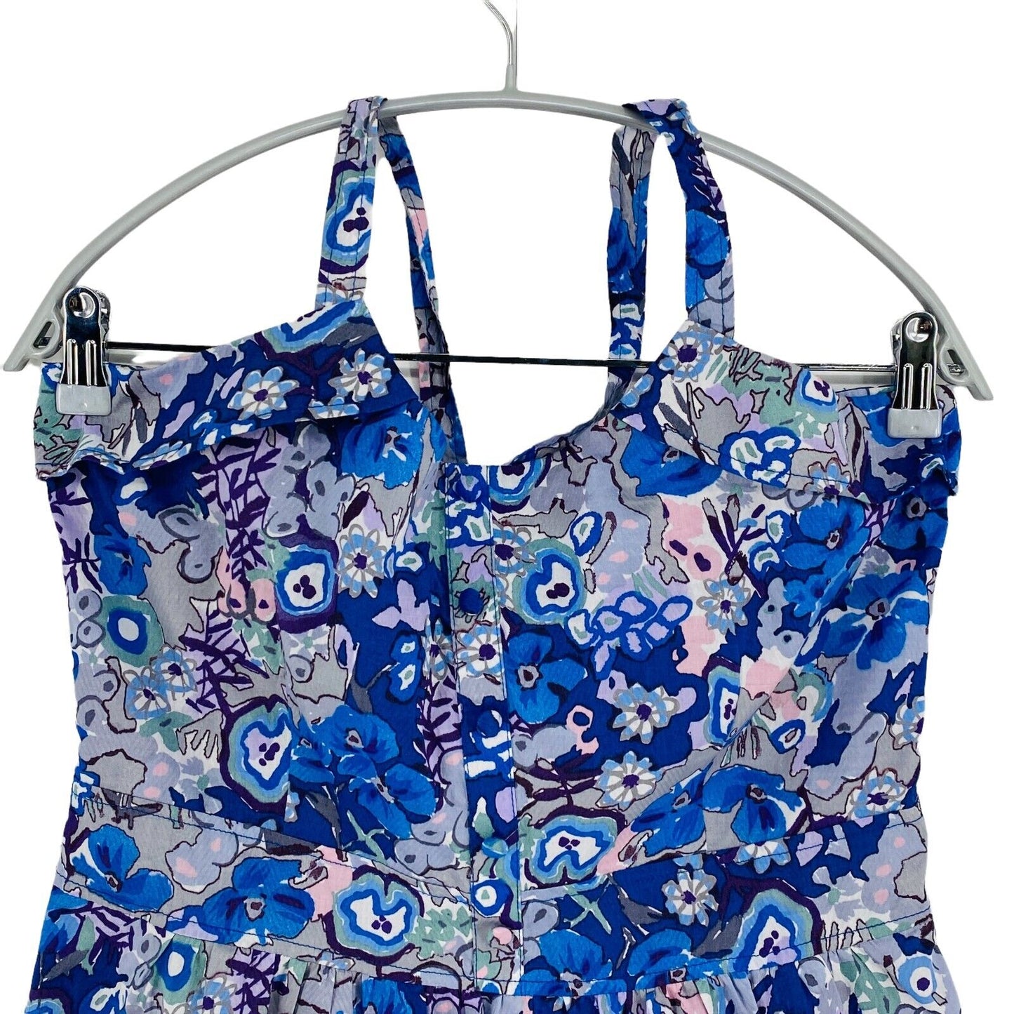 LAVAND Floral Blue 100% Cotton Sleeveless Round Neck Tank Top Size L