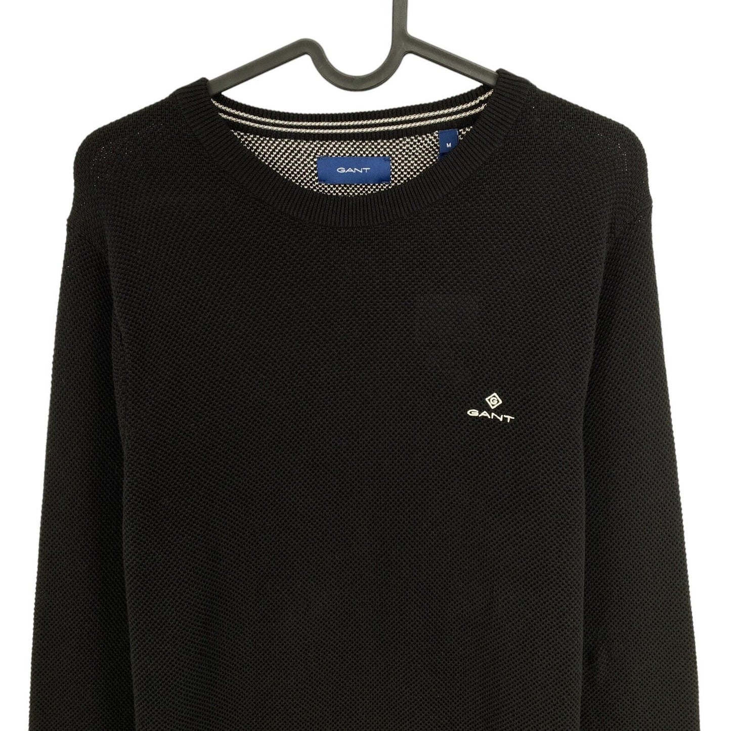 GANT Black Cotton Pique Crew Neck Sweater Jumper Size M