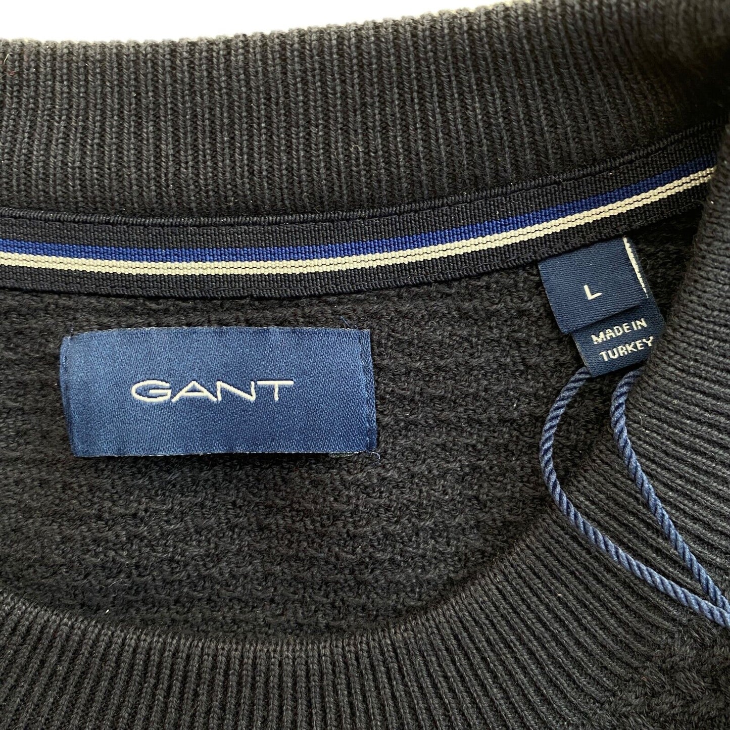 GANT Navy Blue Basket Weave Crew Neck Sweater Pullover Size L