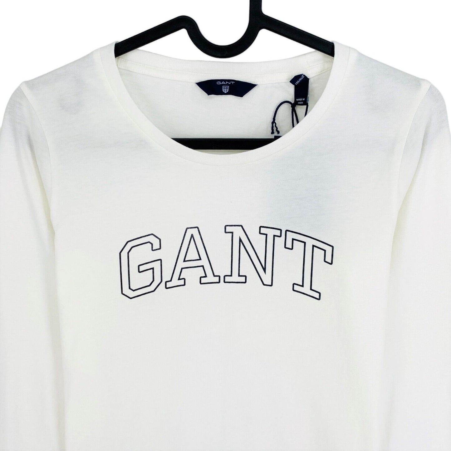 GANT T-Shirt mit langem Arm und Rundhalsausschnitt, Weiß, Bogen-Logo, Größe XS