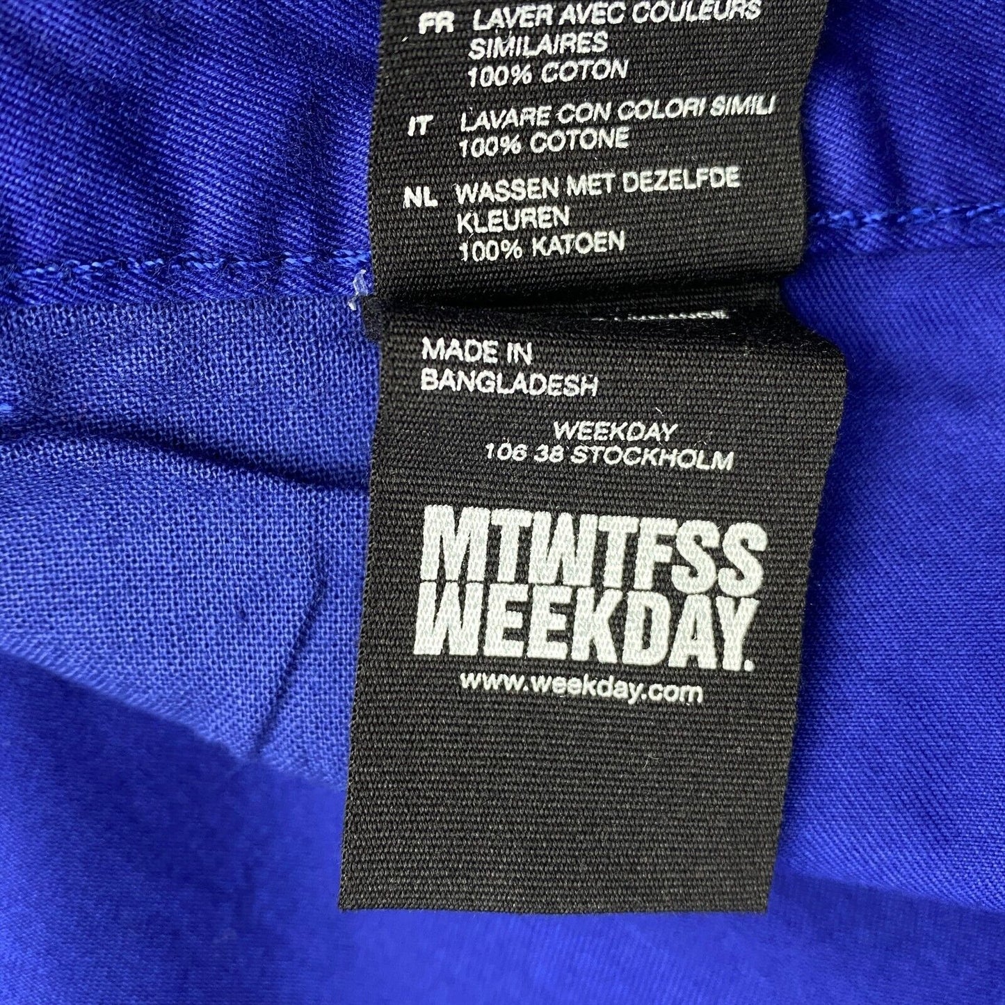 MTWTFSS WEEKDAY Bleu Marine 100% Coton Pantalon Chino Pantalon Taille M W34 L30