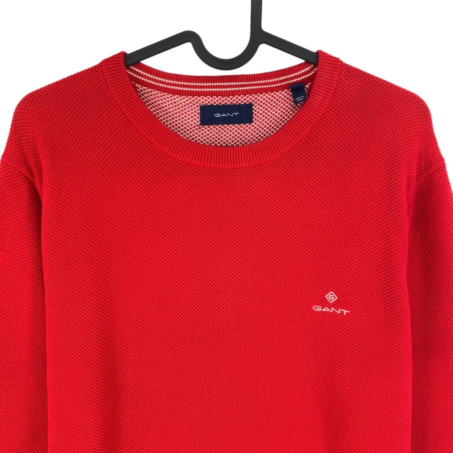 GANT Red Cotton Pique Crew Neck Sweater Pullover Size L