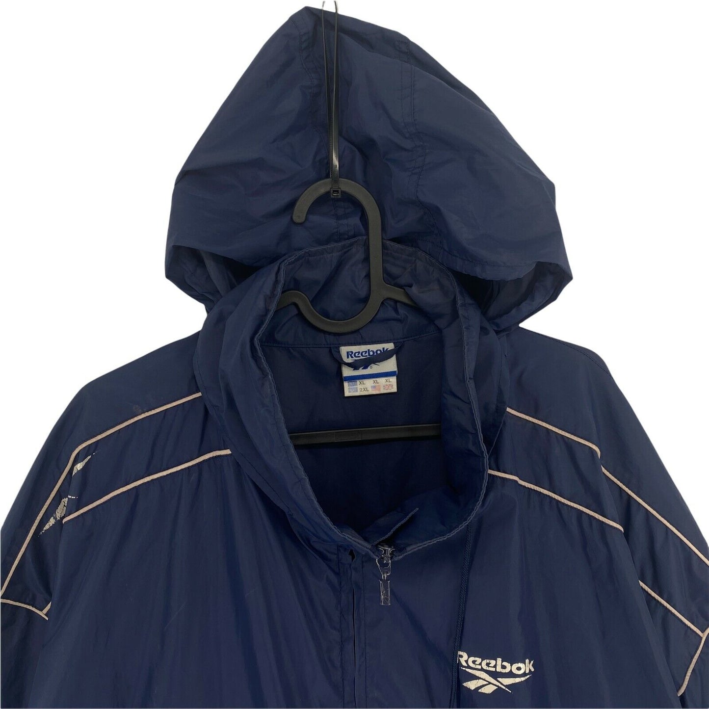 Reebok Vintage Retro Blue Hooded Jacket Coat Size XL