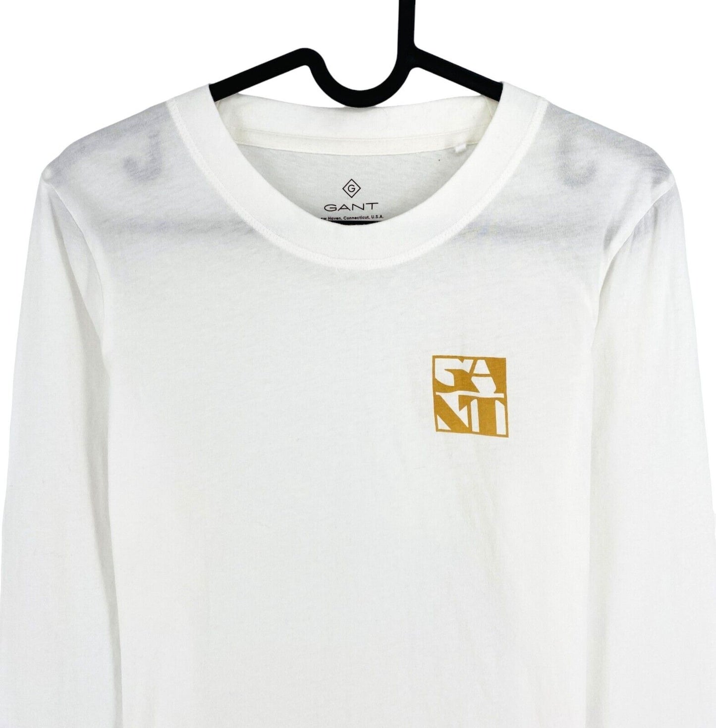 GANT Women White Quadrat Logo Crew Neck Long Sleeves T Shirt Size S