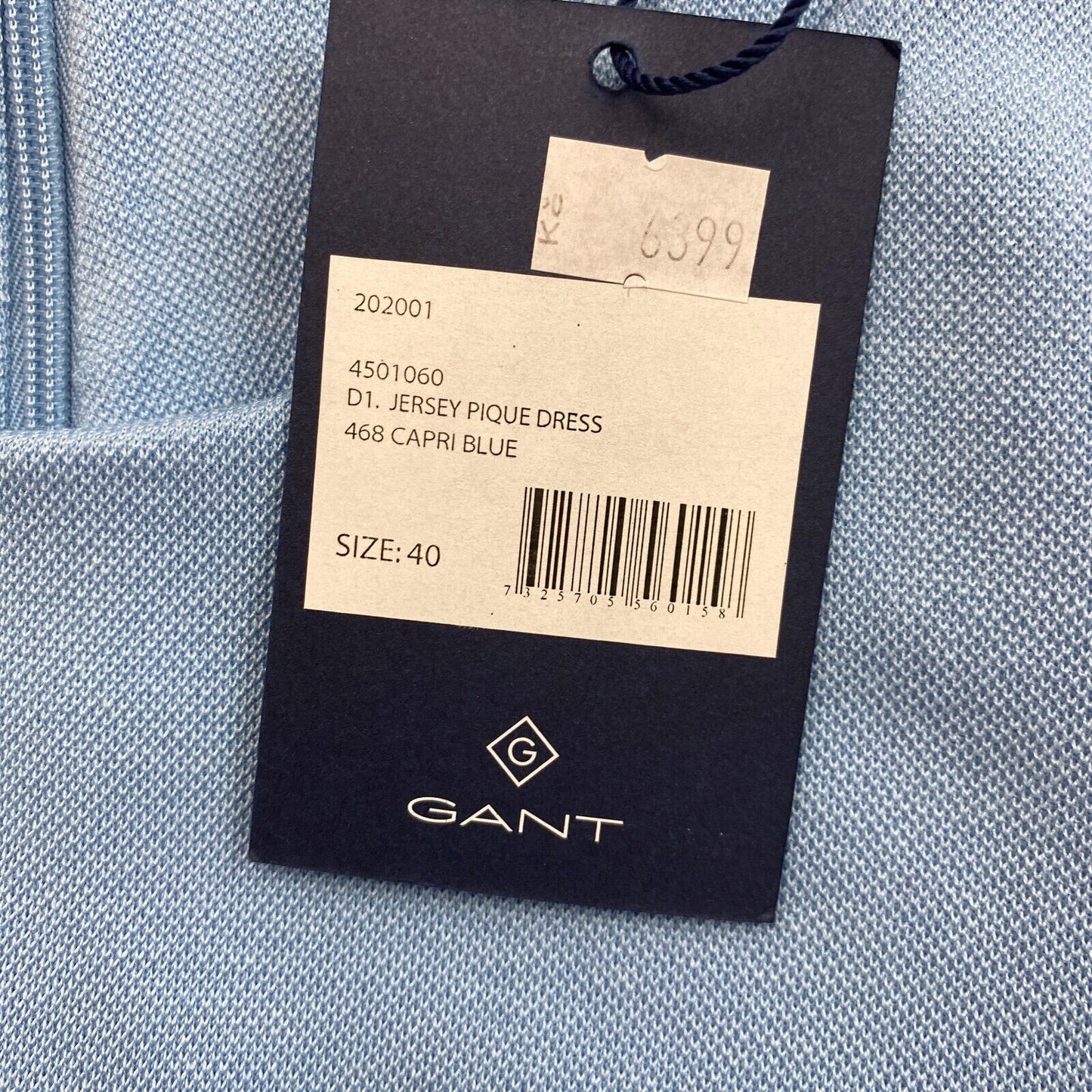 GANT Blaues Jersey-Piqué-Kleid mit kurzen Ärmeln, Größe EU 40, UK 12, US 10