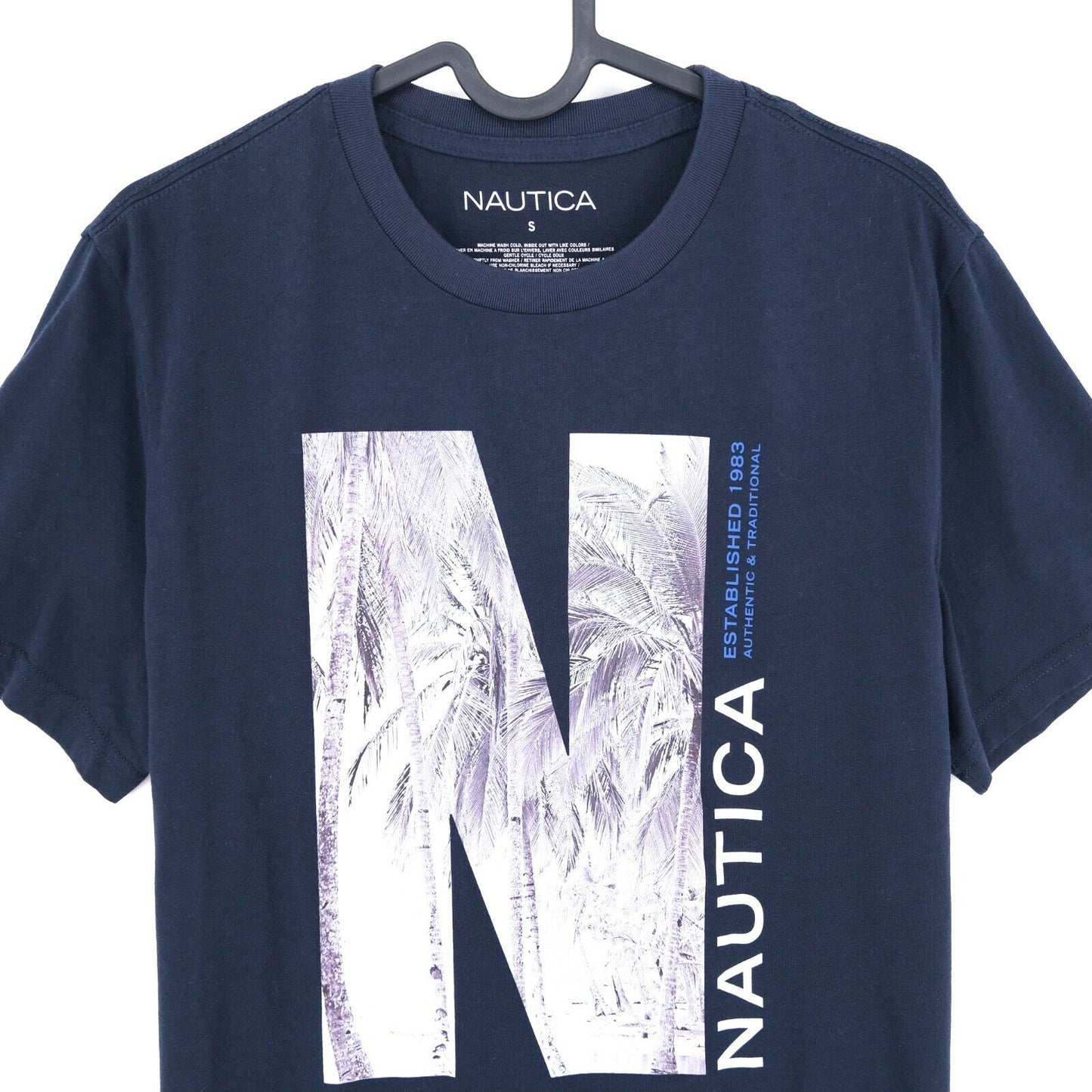 NAUTICA Navy Blue Logo Print Crew Neck Top T Shirt Size S