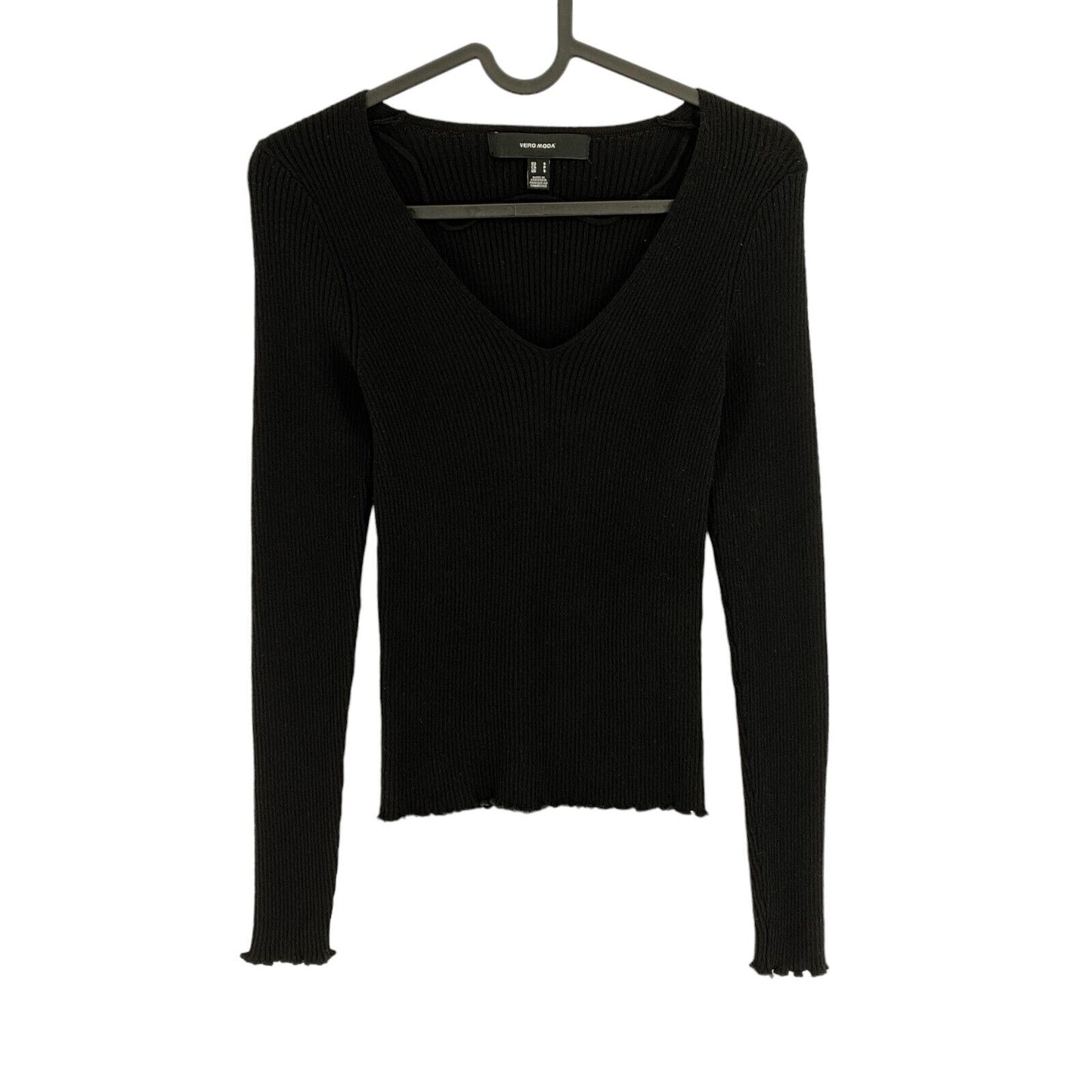 VERO MODA Womens Black V Neck Long Sleeves Jumper Sweater Size S