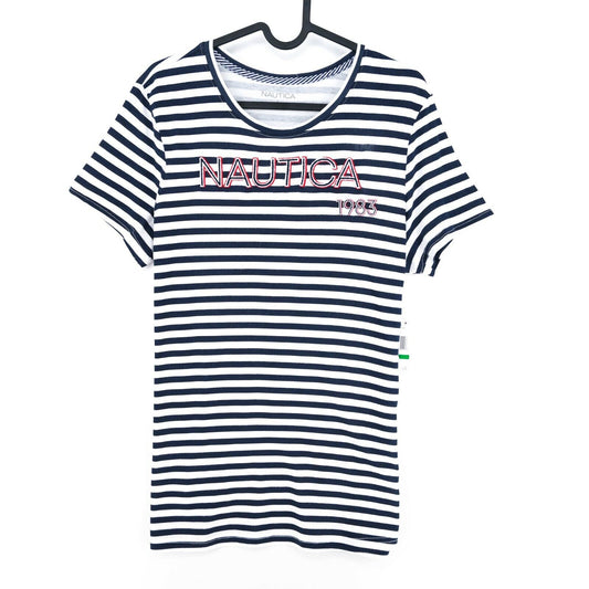 NAUTICA Bleu Blanc Rayé Logo Top T Shirt Taille L