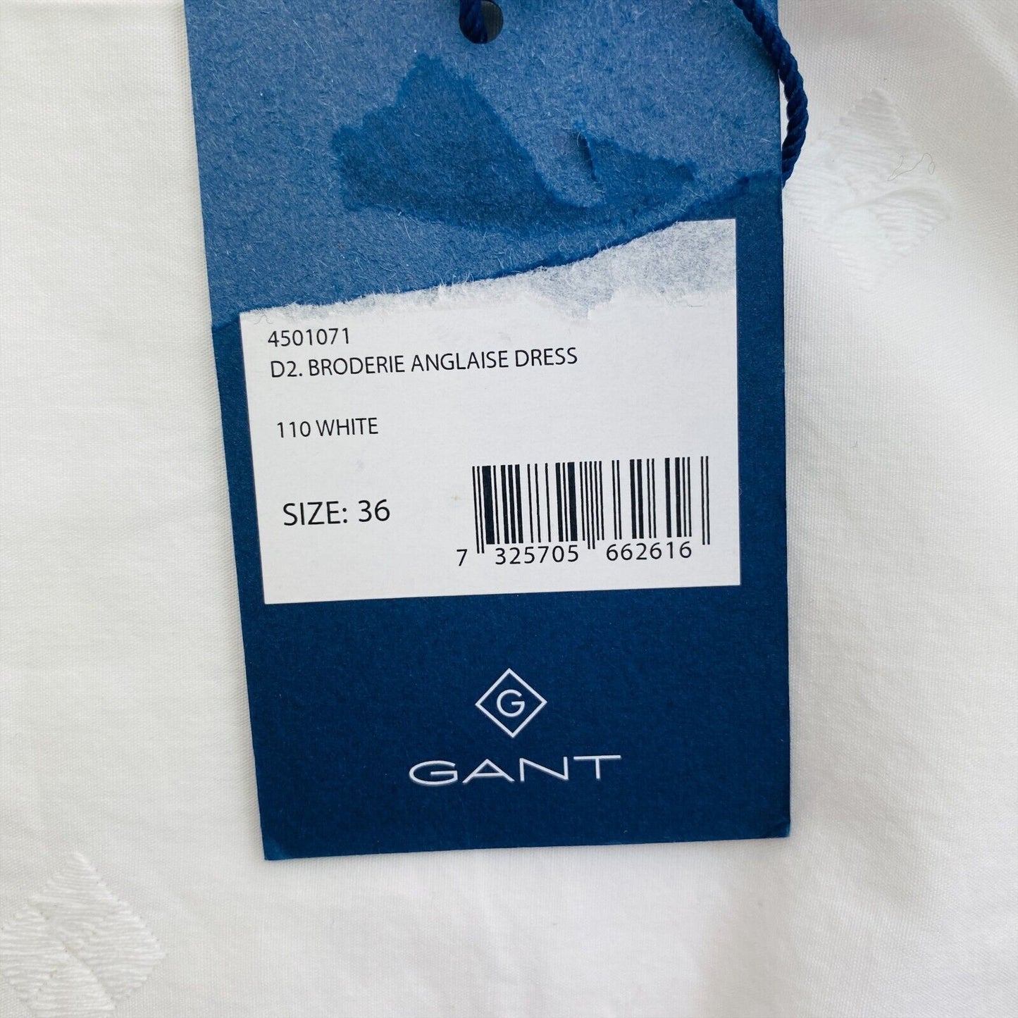 GANT Weißes ärmelloses Kleid mit Broderie Anglaise, Größe EU 36, UK 8, US 6