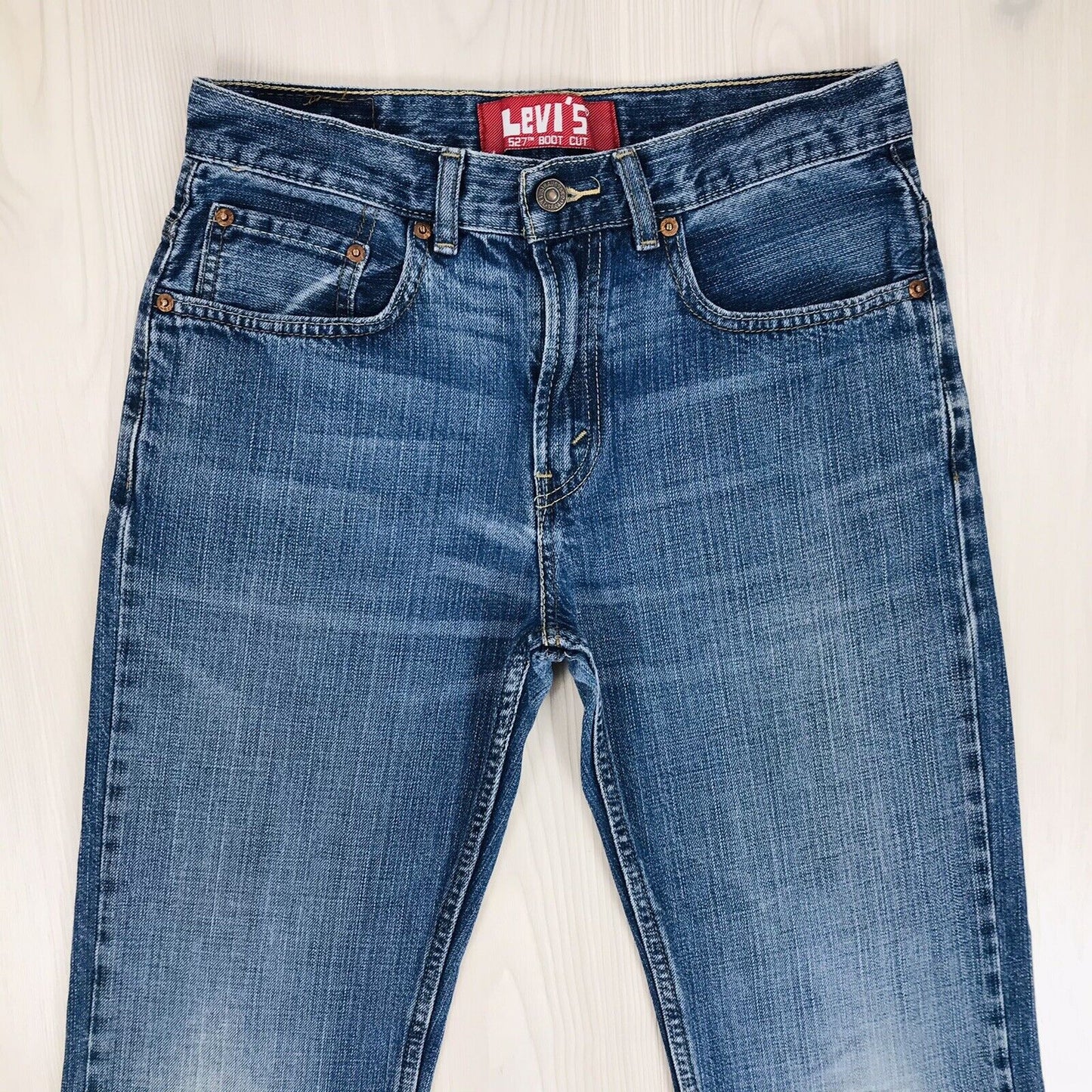 Vintage Levi's 527 Boys Blue Regular Bootcut Fit Ripped Jeans 16 Reg / W28 L28